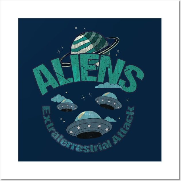 Aliens Extraterestrial Attack Wall Art by HarlinDesign